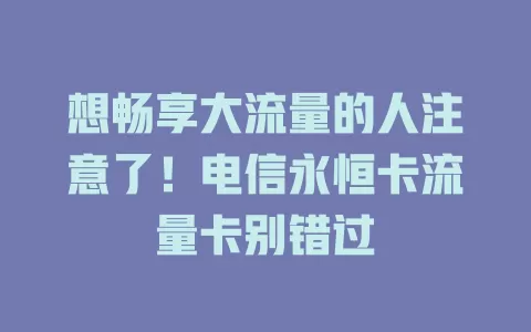 想畅享大流量的人注意了！电信永恒卡流量卡别错过