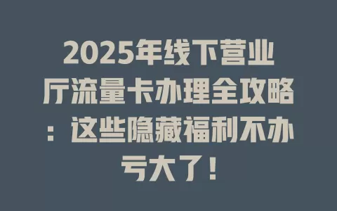2025年线下营业厅流量卡办理全攻略：这些隐藏福利不办亏大了！