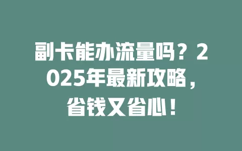 副卡能办流量吗？2025年最新攻略，省钱又省心！