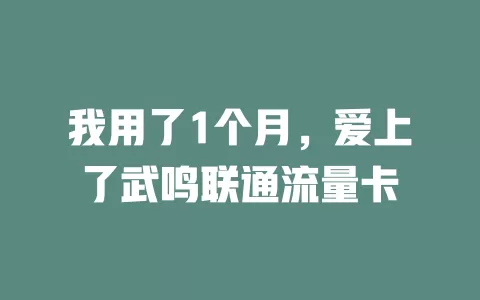 我用了1个月，爱上了武鸣联通流量卡