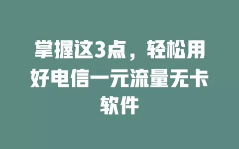 掌握这3点，轻松用好电信一元流量无卡软件