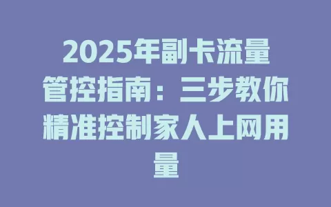2025年副卡流量管控指南：三步教你精准控制家人上网用量