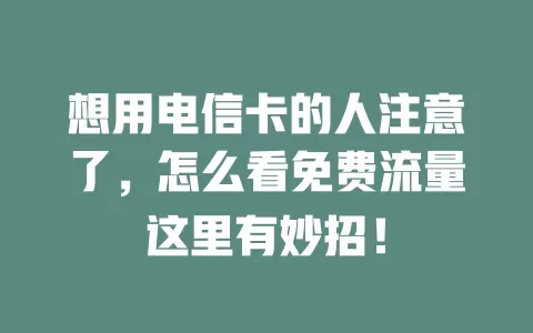 想用电信卡的人注意了，怎么看免费流量这里有妙招！