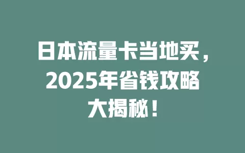 日本流量卡当地买，2025年省钱攻略大揭秘！