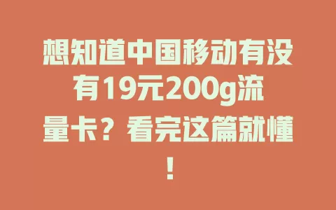 想知道中国移动有没有19元200g流量卡？看完这篇就懂！