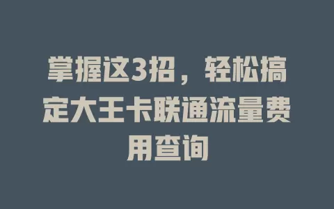掌握这3招，轻松搞定大王卡联通流量费用查询