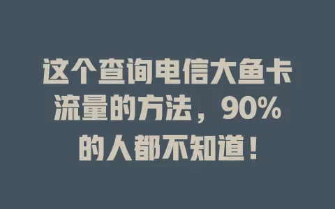 这个查询电信大鱼卡流量的方法，90%的人都不知道！