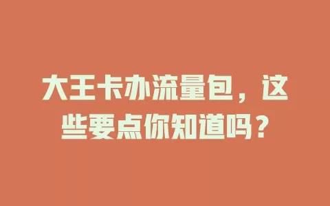 大王卡办流量包，这些要点你知道吗？