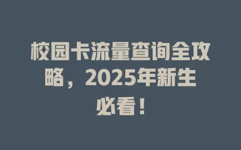 校园卡流量查询全攻略，2025年新生必看！