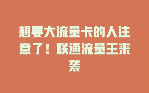 想要大流量卡的人注意了！联通流量王来袭