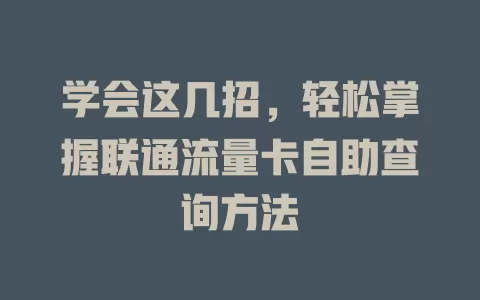 学会这几招，轻松掌握联通流量卡自助查询方法