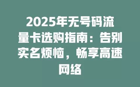 2025年无号码流量卡选购指南：告别实名烦恼，畅享高速网络