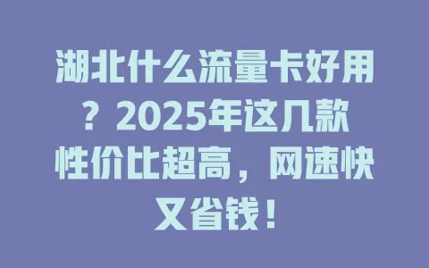 湖北什么流量卡好用？2025年这几款性价比超高，网速快又省钱！
