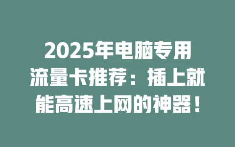2025年电脑专用流量卡推荐：插上就能高速上网的神器！