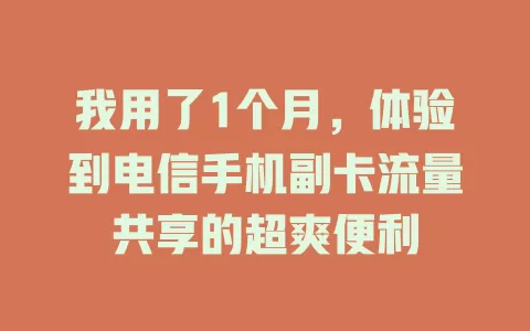 我用了1个月，体验到电信手机副卡流量共享的超爽便利