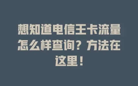 想知道电信王卡流量怎么样查询？方法在这里！