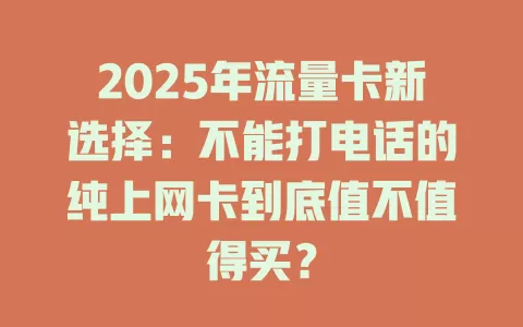 2025年流量卡新选择：不能打电话的纯上网卡到底值不值得买？