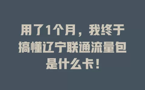 用了1个月，我终于搞懂辽宁联通流量包是什么卡！