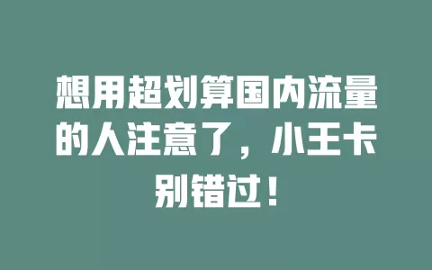 想用超划算国内流量的人注意了，小王卡别错过！