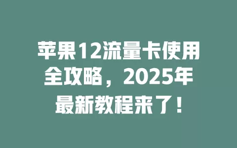苹果12流量卡使用全攻略，2025年最新教程来了！