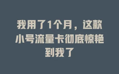 我用了1个月，这款小号流量卡彻底惊艳到我了