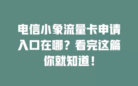 电信小象流量卡申请入口在哪？看完这篇你就知道！
