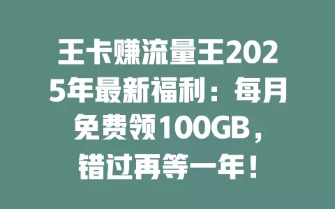 王卡赚流量王2025年最新福利：每月免费领100GB，错过再等一年！