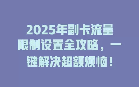2025年副卡流量限制设置全攻略，一键解决超额烦恼！