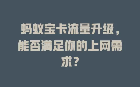 蚂蚁宝卡流量升级，能否满足你的上网需求？