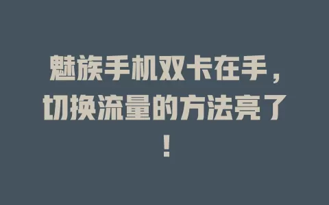 魅族手机双卡在手，切换流量的方法亮了！