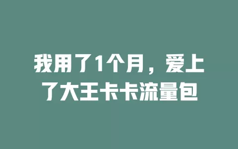 我用了1个月，爱上了大王卡卡流量包
