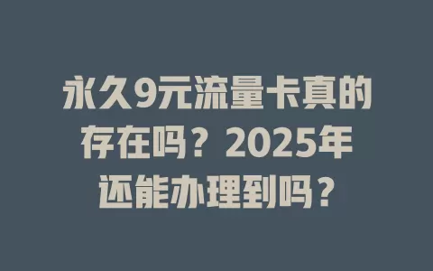 永久9元流量卡真的存在吗？2025年还能办理到吗？