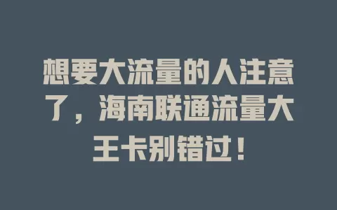 想要大流量的人注意了，海南联通流量大王卡别错过！