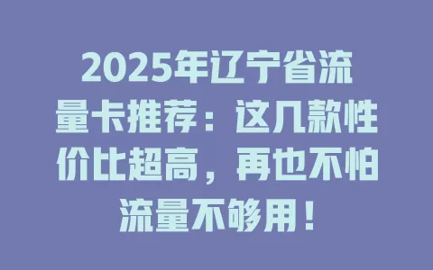 2025年辽宁省流量卡推荐：这几款性价比超高，再也不怕流量不够用！