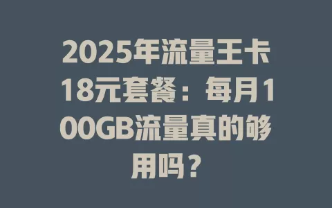 2025年流量王卡18元套餐：每月100GB流量真的够用吗？
