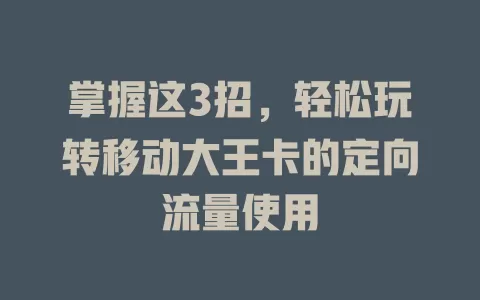 掌握这3招，轻松玩转移动大王卡的定向流量使用