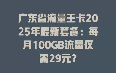 广东省流量王卡2025年最新套餐：每月100GB流量仅需29元？
