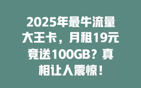 2025年最牛流量大王卡，月租19元竟送100GB？真相让人震惊！