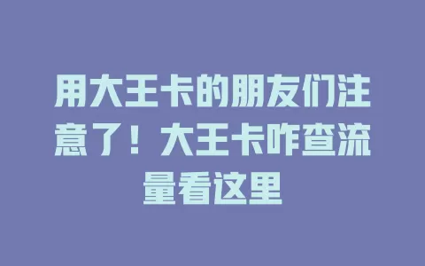 用大王卡的朋友们注意了！大王卡咋查流量看这里