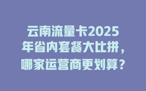 云南流量卡2025年省内套餐大比拼，哪家运营商更划算？
