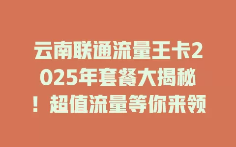 云南联通流量王卡2025年套餐大揭秘！超值流量等你来领