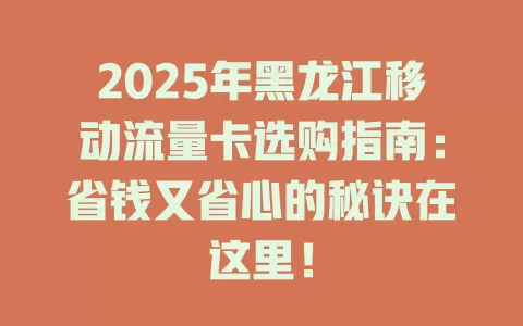 2025年黑龙江移动流量卡选购指南：省钱又省心的秘诀在这里！