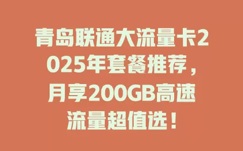 青岛联通大流量卡2025年套餐推荐，月享200GB高速流量超值选！