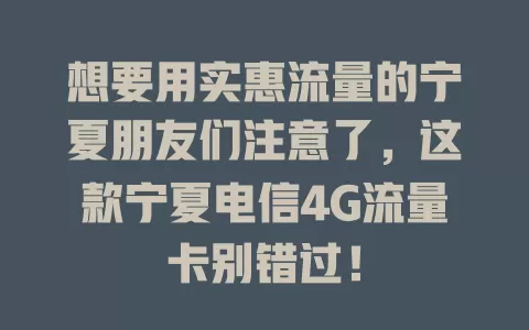 想要用实惠流量的宁夏朋友们注意了，这款宁夏电信4G流量卡别错过！