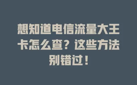 想知道电信流量大王卡怎么查？这些方法别错过！