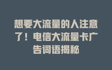 想要大流量的人注意了！电信大流量卡广告词语揭秘
