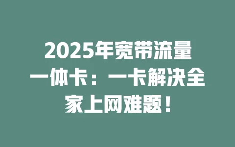 2025年宽带流量一体卡：一卡解决全家上网难题！