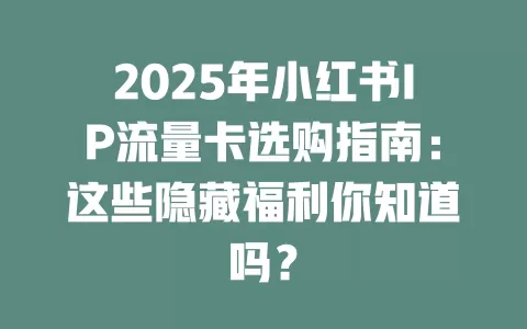 2025年小红书IP流量卡选购指南：这些隐藏福利你知道吗？