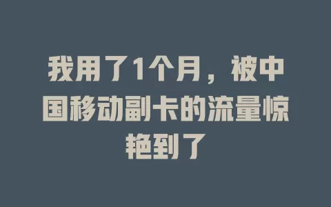 我用了1个月，被中国移动副卡的流量惊艳到了