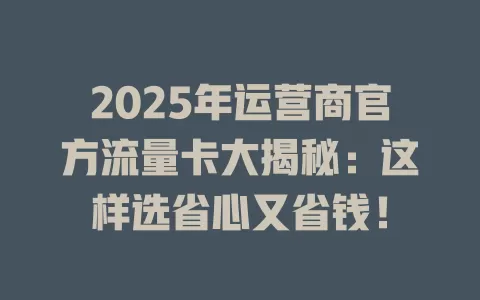 2025年运营商官方流量卡大揭秘：这样选省心又省钱！